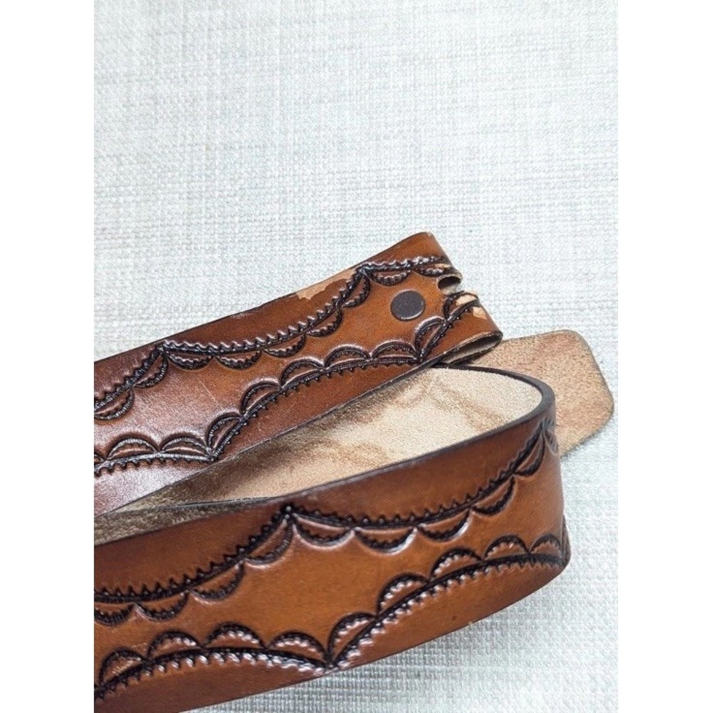 USA Cowhide Leather Tooled Buckle Ready Belt 38" Brown Vtg Western Cowboy NWOT